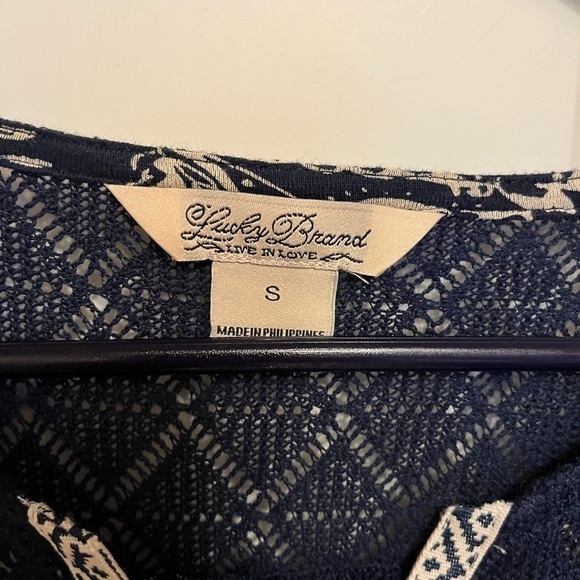 Lucky Brand Navy and Cream Long Sleeve Top size Small - Picture 3 of 5